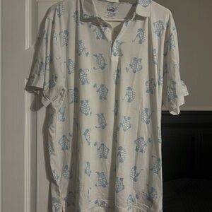 Puma Men's White and Blue Polo Shirt